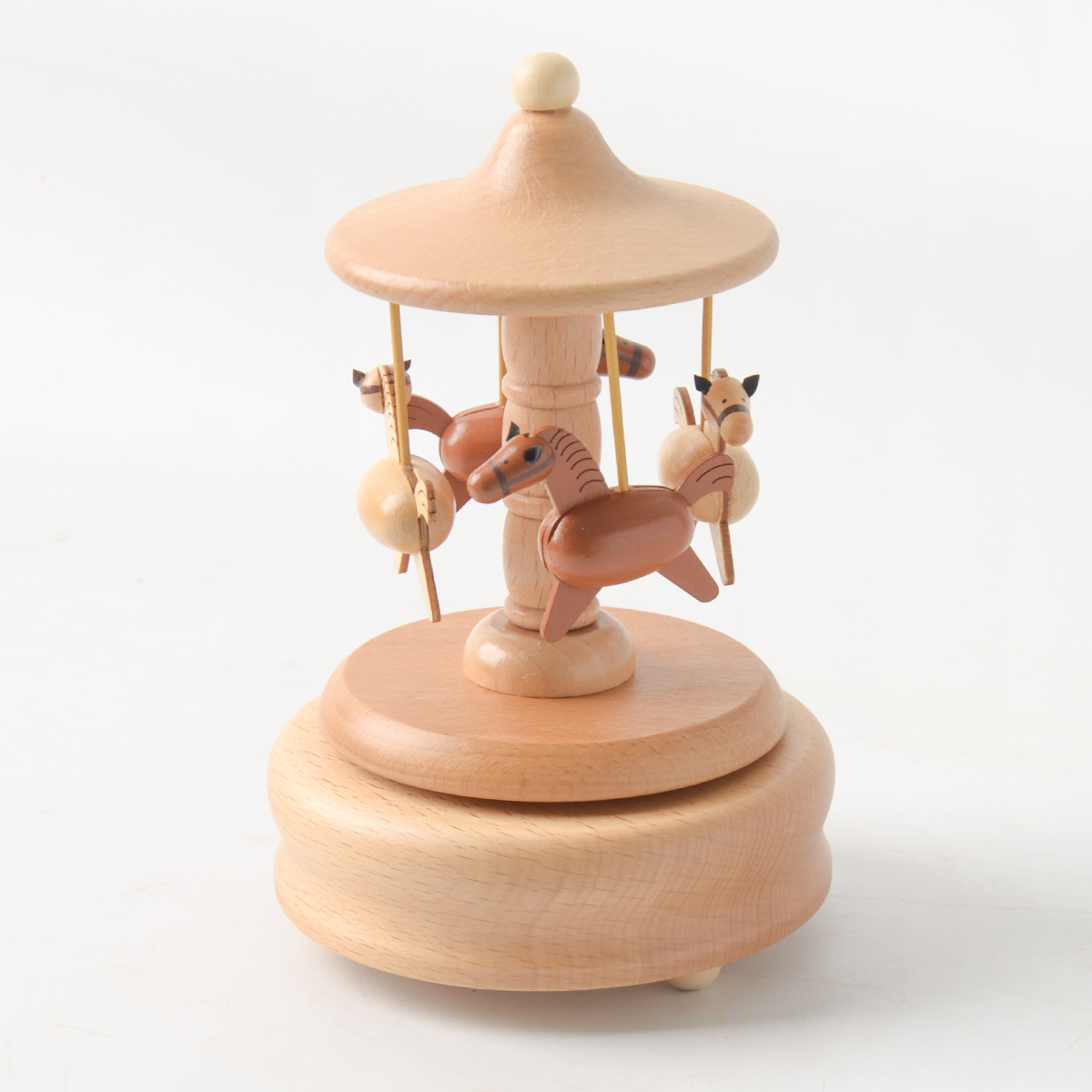 oakliving法式木质旋转木马音乐盒复古马儿转转乐儿童玩具送礼
