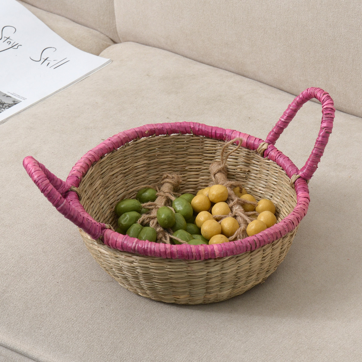 oakliving海草手工编织篮客厅零食筐厨房蔬菜收纳筐杂物篮家用,收纳整理,其他收纳篮,淘宝优惠券,粉丝福利购,淘宝优惠卷
