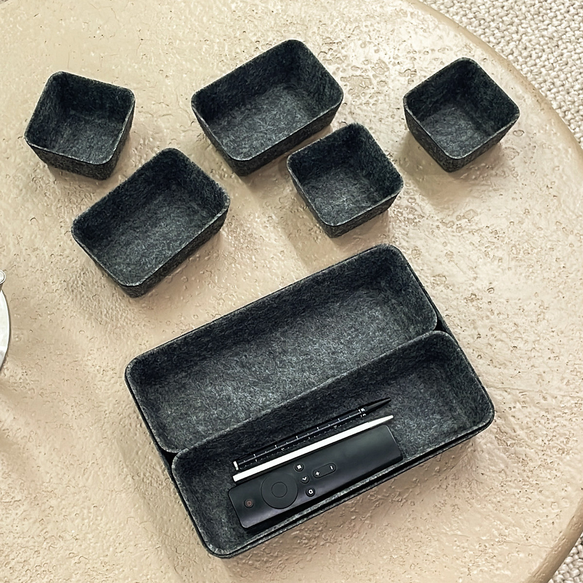 oakliving毛毡桌面收纳盒分格整理盒家用办公收纳神器多层大容量