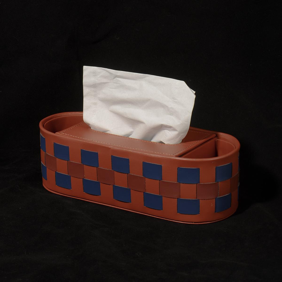 oakliving轻奢皮革纸巾盒家用桌面遥控器收纳椭圆棋盘格高级抽纸