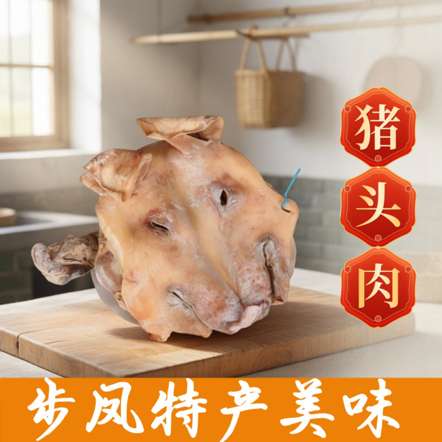 苏北盐城步风特产咸猪头农家带耳朵舌头整祇猪脸风干腊肉年货9斤