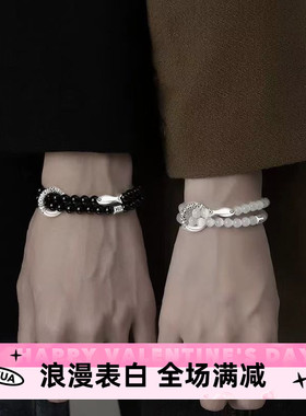 锦鲤黑珠情侣手链男款原创设计手串高级感百搭小众定情信物礼物