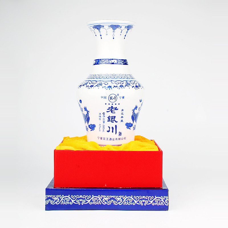 宁夏老银川白酒浓香青花瓷瓶典藏43度500ml*6瓶整箱纯粮食白酒
