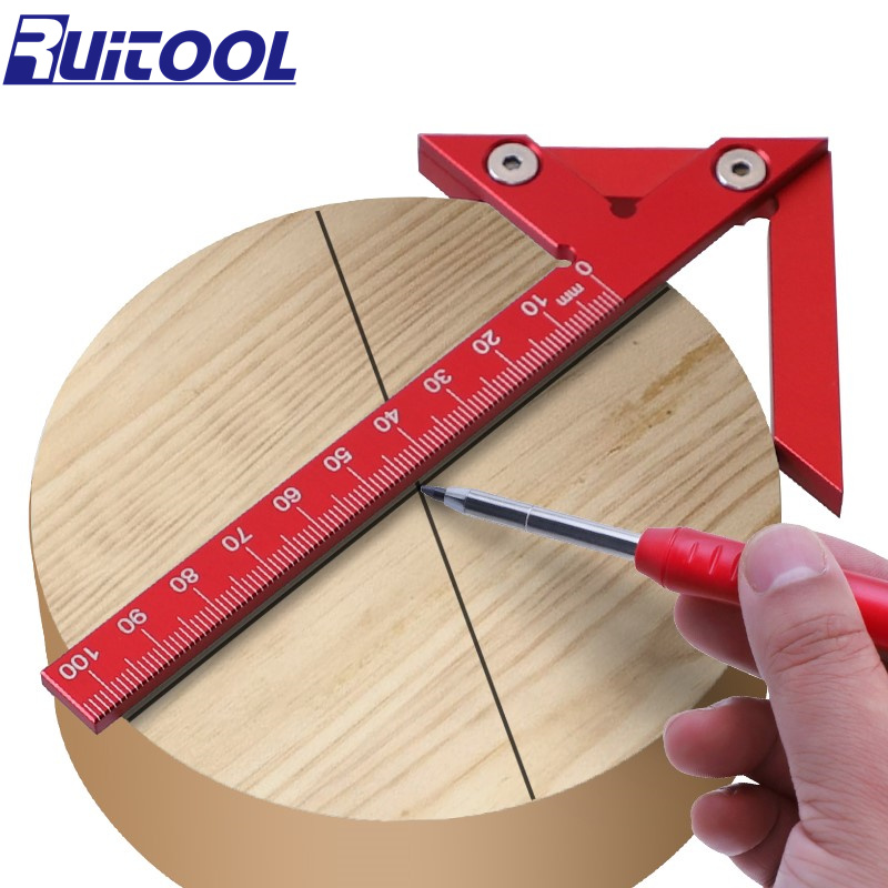 瑞图圆心尺45度角度尺铝合金直角定位尺多功能90度角尺木工尺子