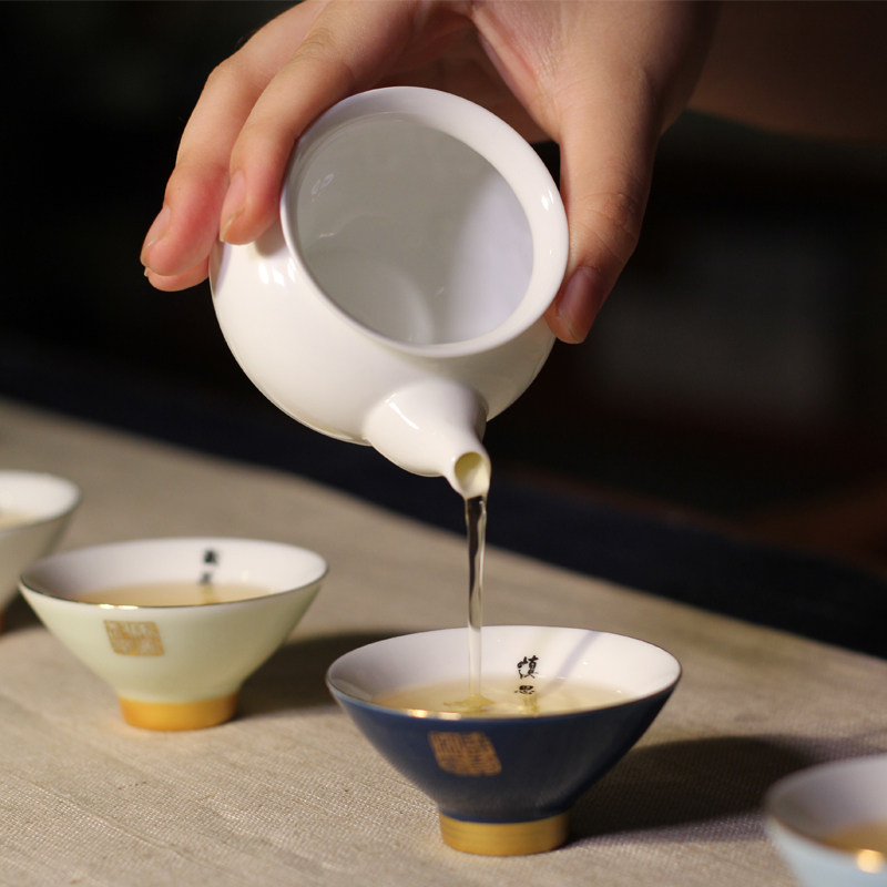 【西泠印社】景德镇白瓷斗笠杯社长印章茶杯套装家用礼品杯子茶具