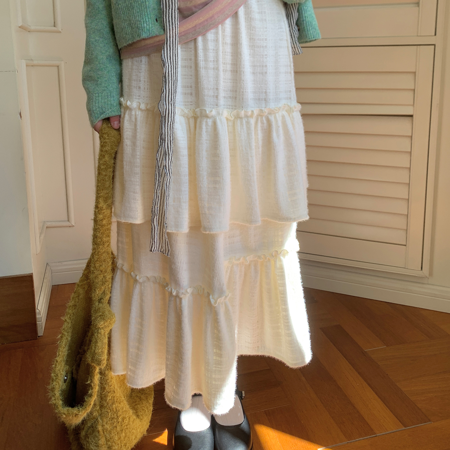 尺尺间Lsland韩系肌理感多层荷叶边半身裙女秋冬新款宽松蛋糕长裙