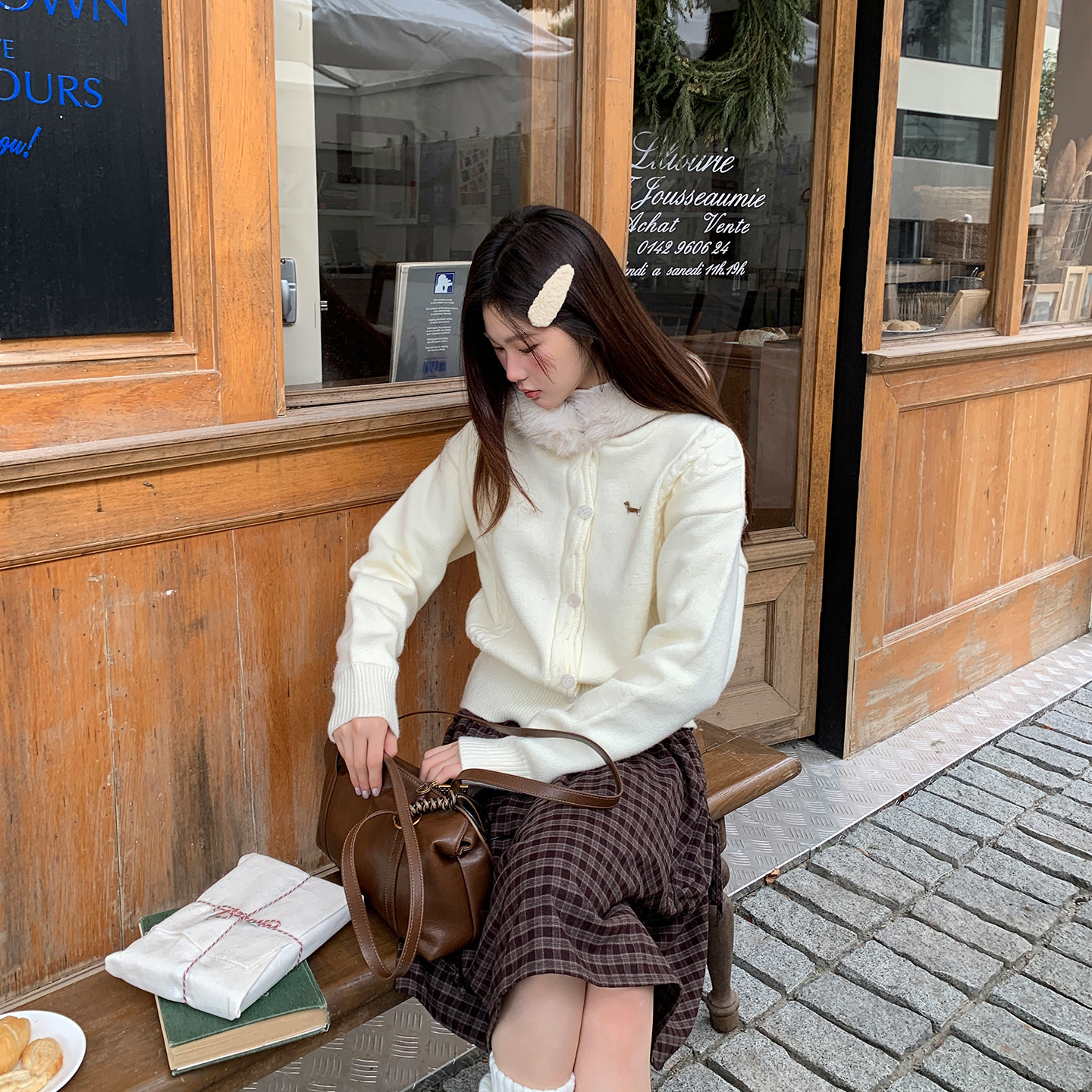 尺尺间Lsland  韩系麻花毛领针织开衫女秋冬新款设计感毛衣外套