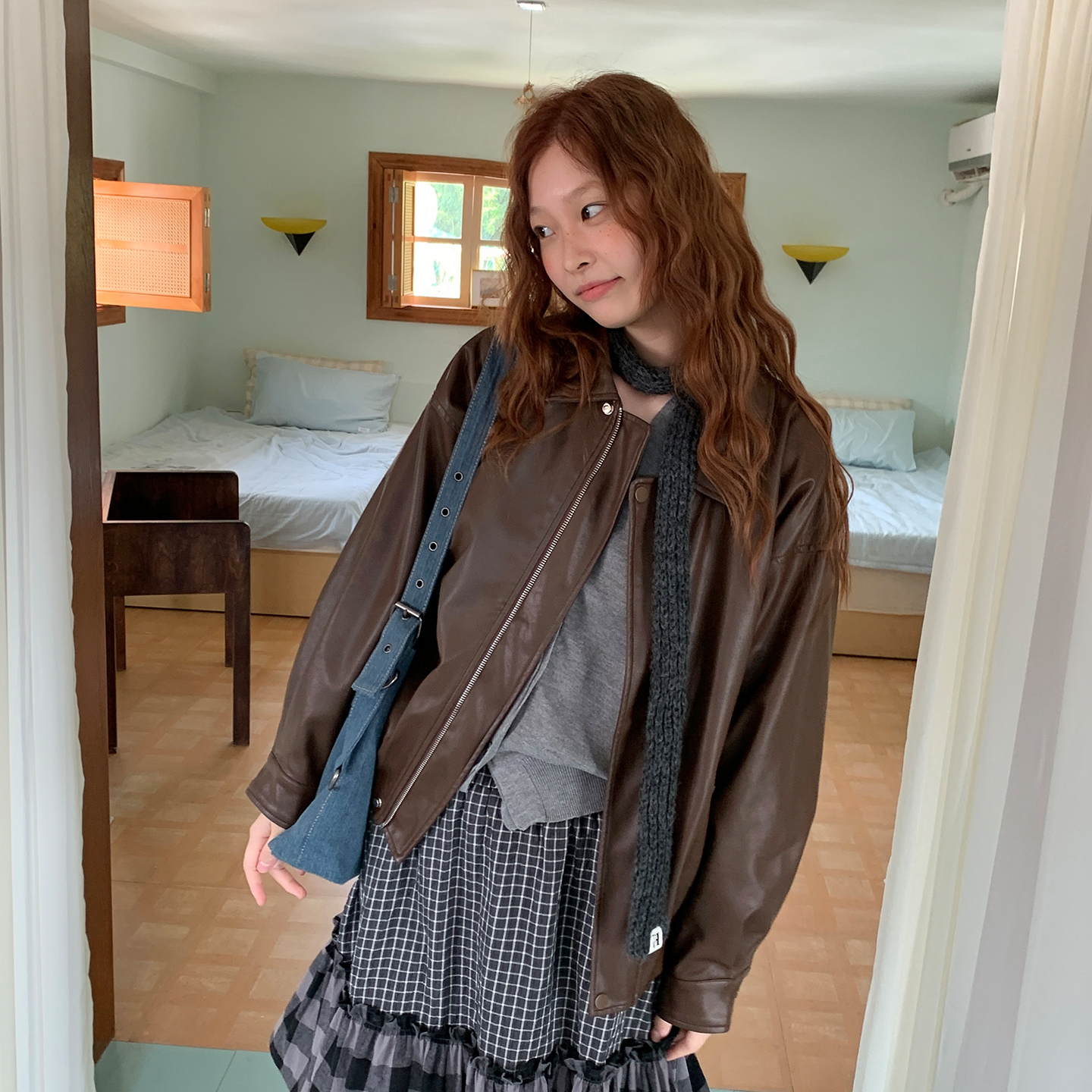 尺尺间Lsland  复古皮衣外套女秋冬新款宽松休闲机车服夹克上衣