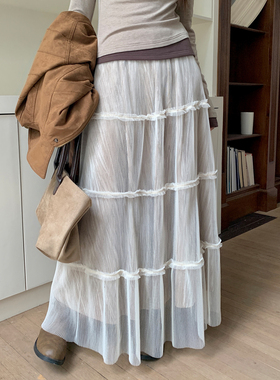 尺尺间Lsland  复古韩系网纱双层半身裙女秋季新款设计感高腰长裙
