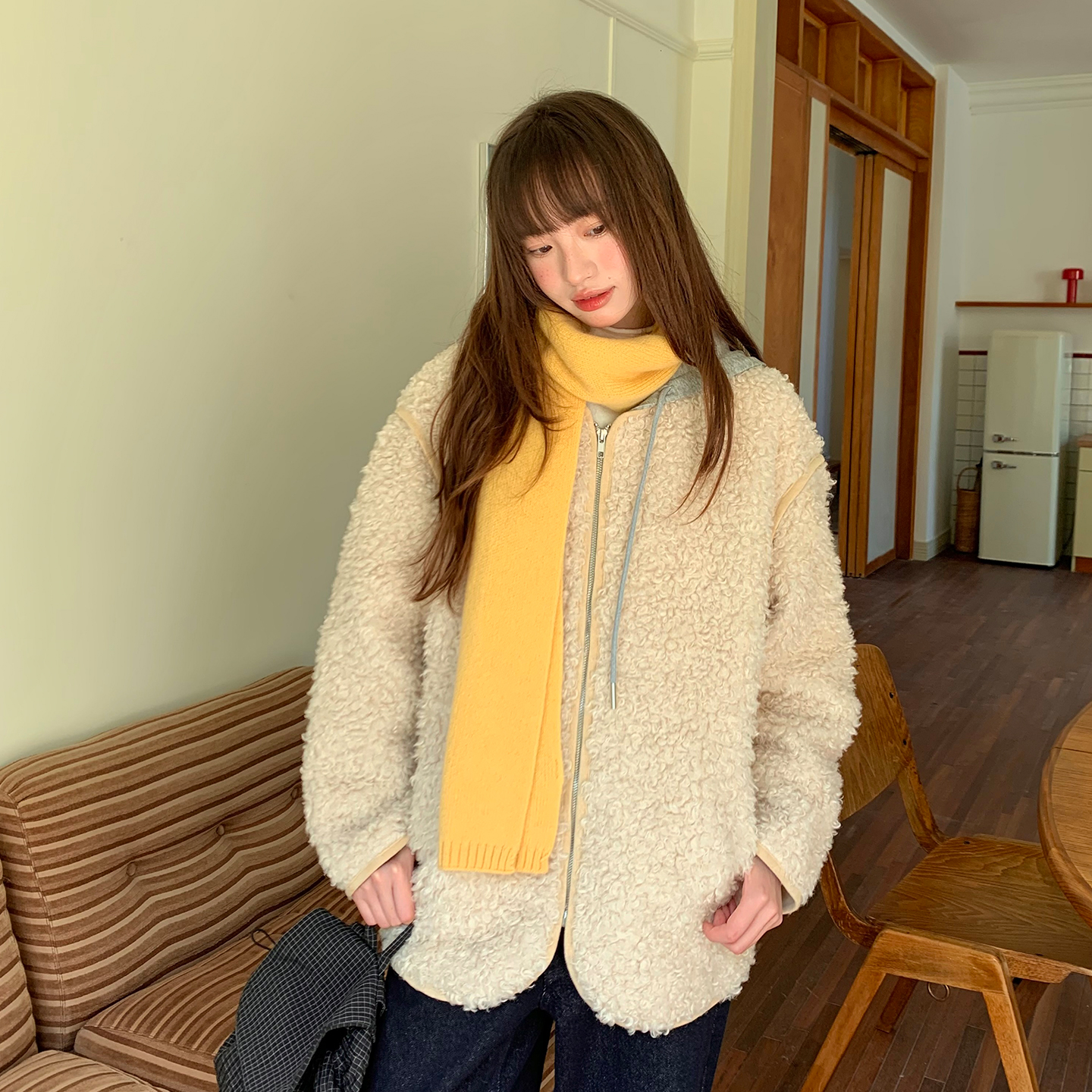 尺尺间Lsland韩系皮毛一体羊羔毛外套女秋冬新款温柔简约宽松上衣