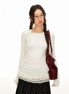 2/24 00:00【上新当天2件9.5折】尺尺间Lsland 抽褶蕾丝拼接上衣