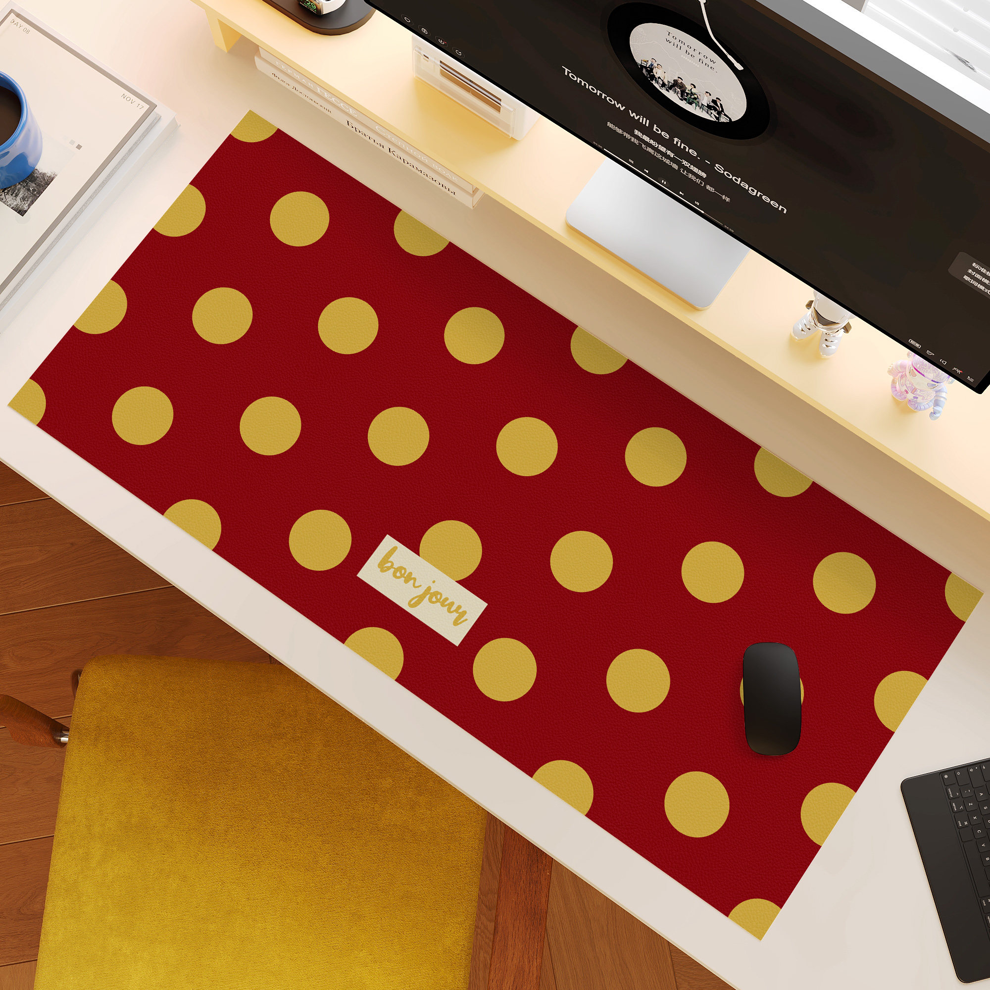 复古波点鼠标垫超大号电脑学习桌垫办公键盘垫防水防油免洗台面垫,居家布艺,办公桌垫,淘宝优惠券,粉丝福利购,淘宝优惠卷