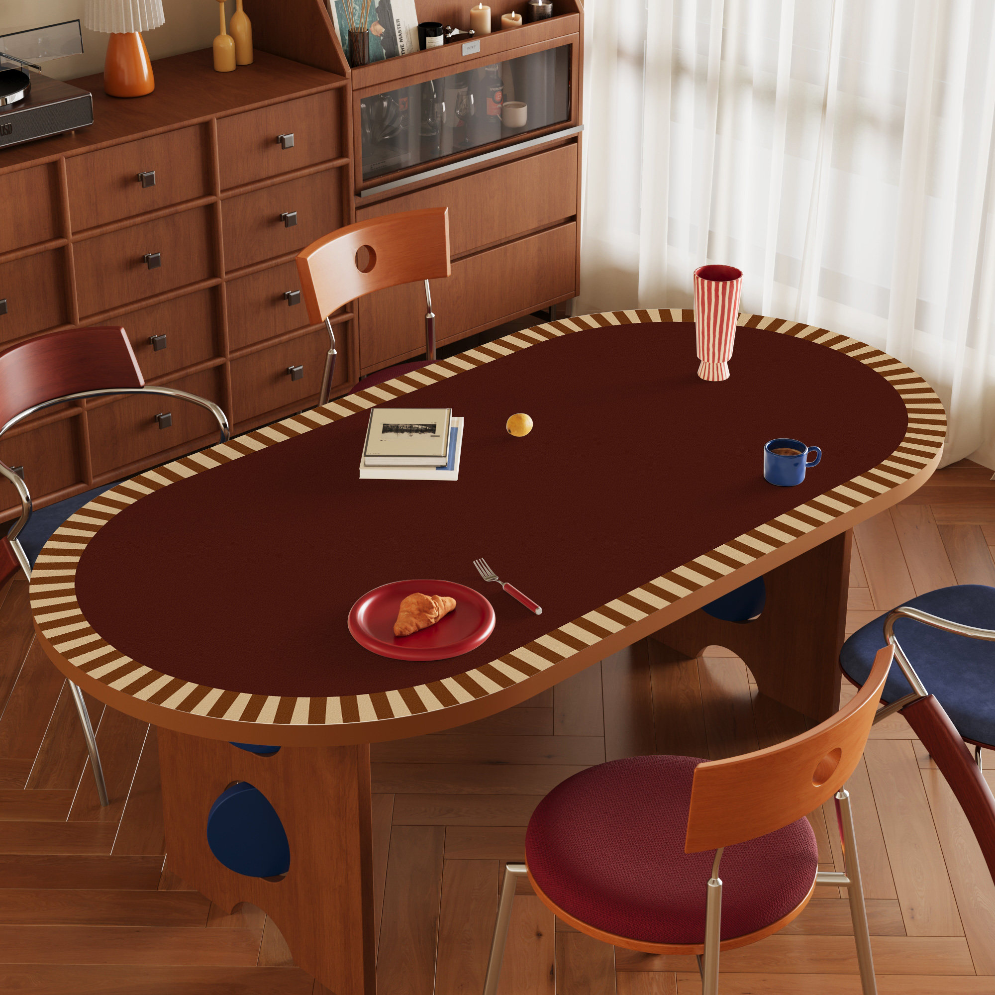 包豪斯中古风椭圆形餐桌垫免洗防水防油耐高温圆弧茶几台面保护垫,居家布艺,桌布,淘宝优惠券,粉丝福利购,淘宝优惠卷