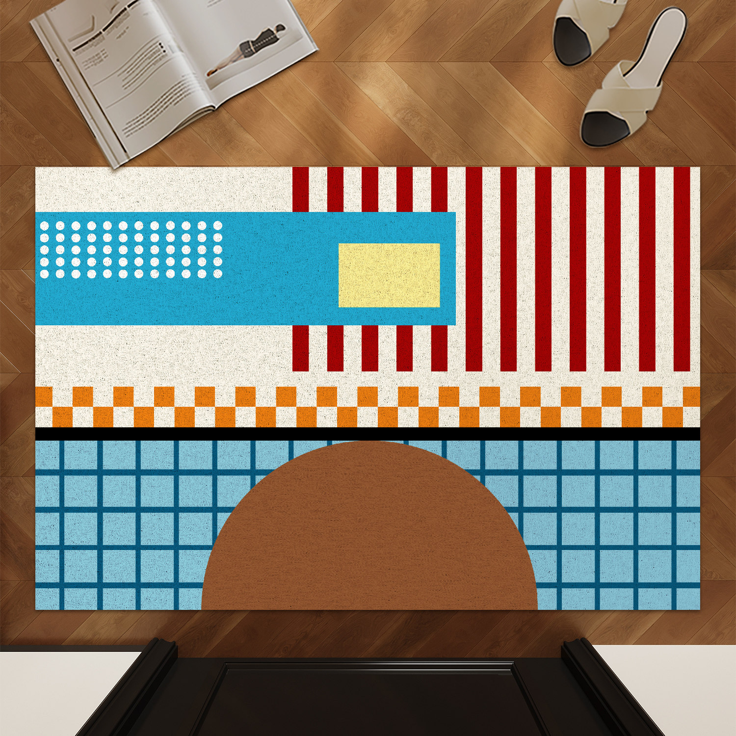 入户门地垫中古风包豪斯进门脚垫玄关耐脏防滑丝圈门口地毯高级感,居家布艺,入户地垫,淘宝优惠券,粉丝福利购,淘宝优惠卷