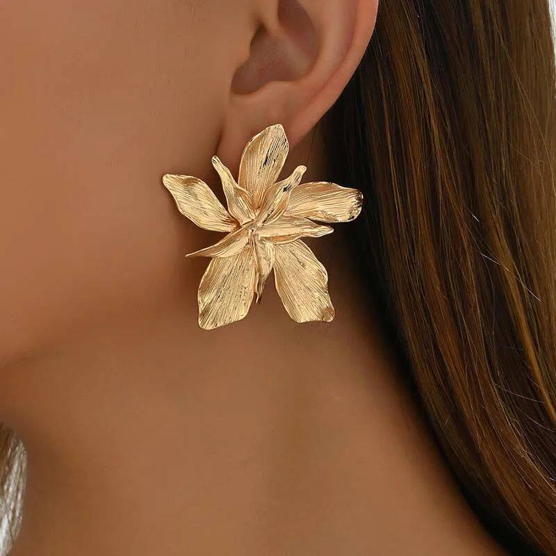Vintage Gold Flower Earrings Large 2024 Metal Studs - Taobao product photo 2