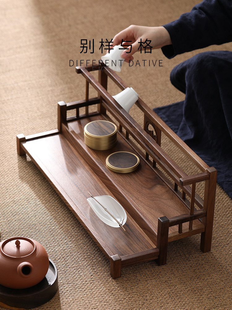 北美黑胡桃实木博古架小饰品茶具茶杯桌面收纳盒架功夫紫砂壶架