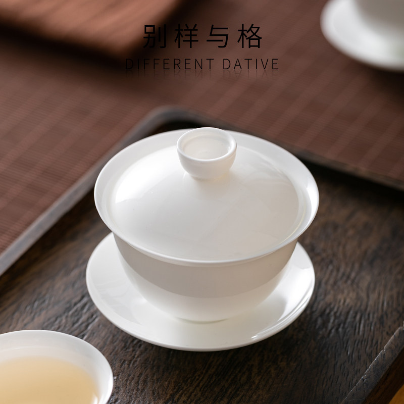 高骨瓷三才盖碗茶杯薄胎功夫茶具潮汕家用泡茶碗白瓷小号单个高档