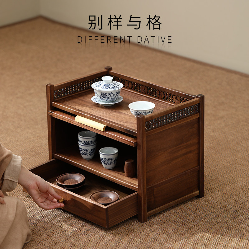 北美黑胡桃实木桌面茶壶收纳柜收纳柜茶具杯子置物架展示架博古架