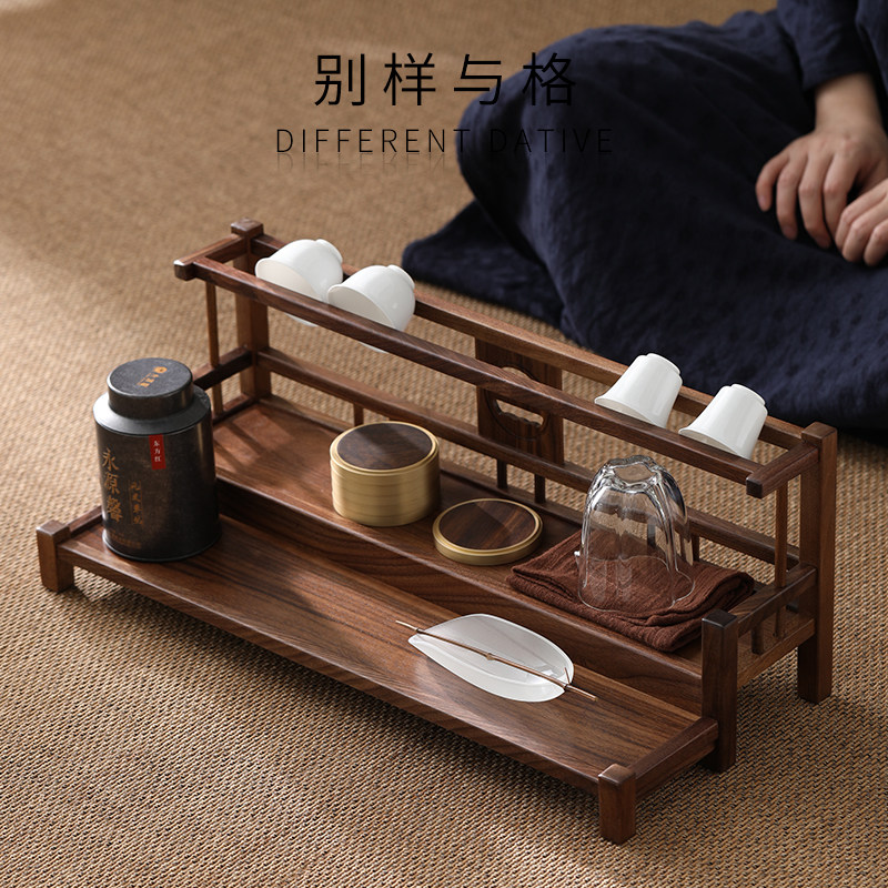 北美黑胡桃实木博古架茶杯茶具收纳层架摆放架功夫紫砂茶壶置物架