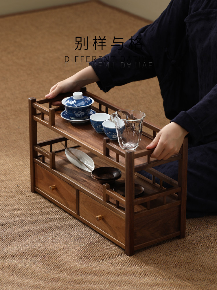 北美黑胡桃中式小型博古架实木茶壶紫砂壶收纳架沥水桌面置物架子