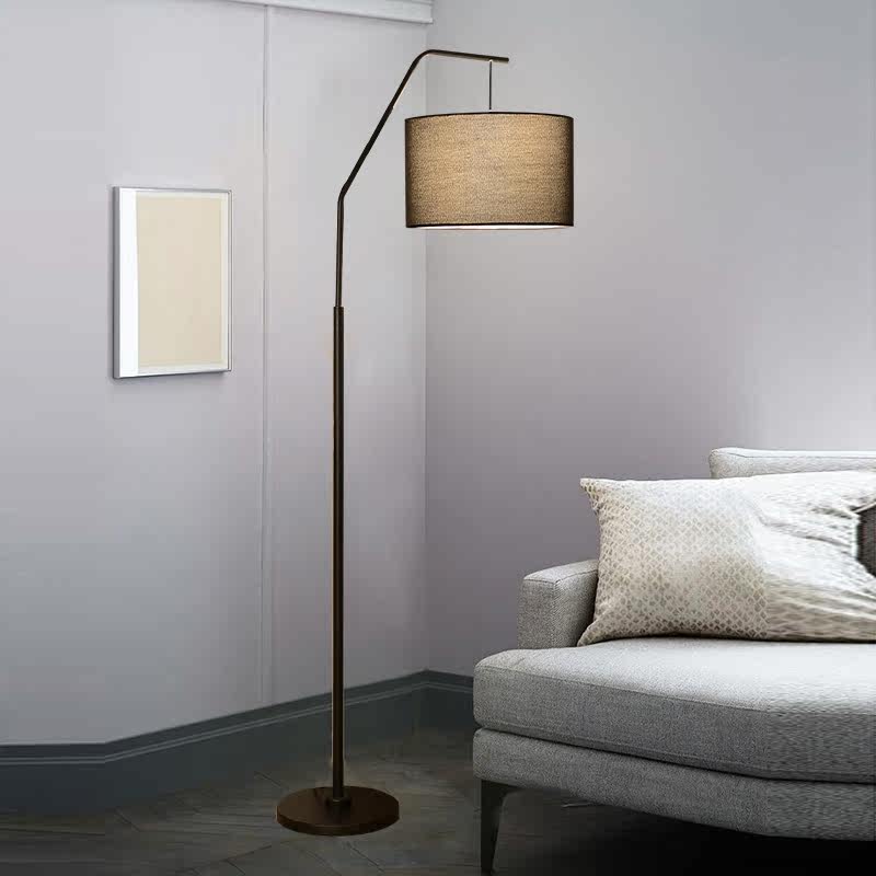 美式落地灯乡村简约客厅卧室床头书房立式钓鱼黑白色温馨布艺台灯