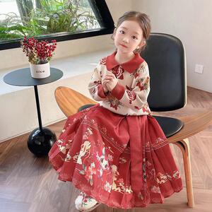 2025新款女童儿童汉服春秋季加厚洋气中国马面裙唐装宝宝拜年套装
