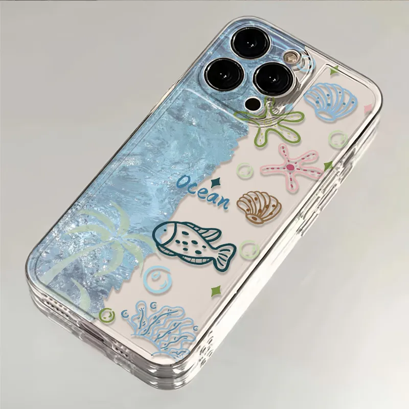 海洋小鱼手机壳苹果17promax华为vivo手绘iPhone16pro小米15蓝色OPPO简约14创意13个性ins鱼元素12小清新适配