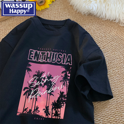 wassuphappy潮流百搭短袖T恤男