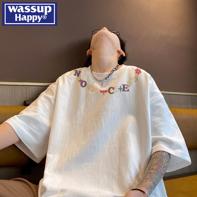 wassuphappy潮流百搭短袖T恤男
