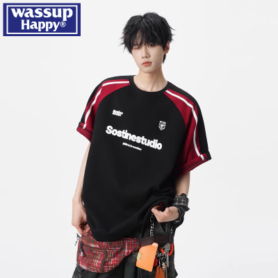 wassuphappy潮流百搭短袖T恤男