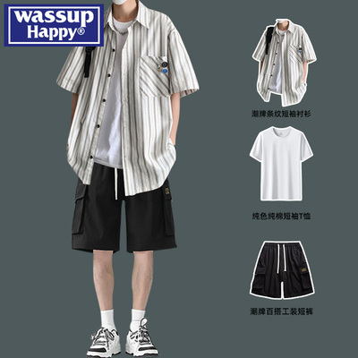 wassuphappy潮流百搭短袖套装男
