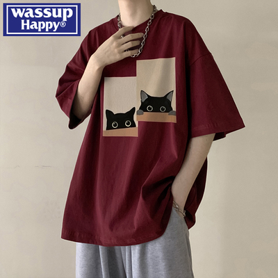 wassuphappy潮流百搭短袖T恤男