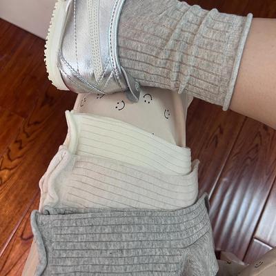 莫兰迪纯色夏季薄款软糯木耳卷边松口ins系芭蕾风中筒堆堆袜少女