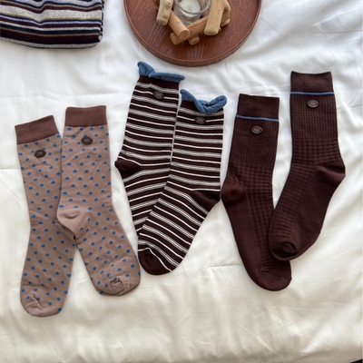 秋冬新款复古咖蓝中筒袜