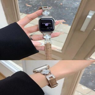 iwatch表带高级感轻奢四叶草拼真皮适用苹果手表applewatch小众