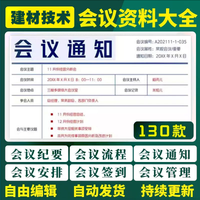 会议相关excel表格word模板纪要签到通知管理记录流程安排预算表