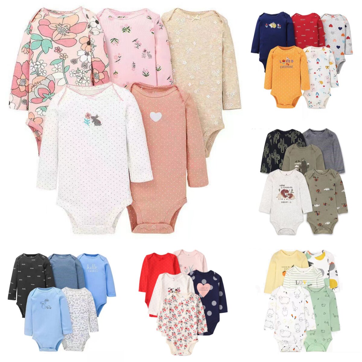 外贸婴儿童装五件月子服长袖三角哈衣爬服婴童连体衣跨境Carters