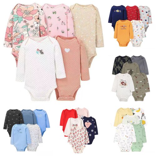 外贸婴儿童装五件月子服长袖三角哈衣爬服婴童连体衣跨境Carters