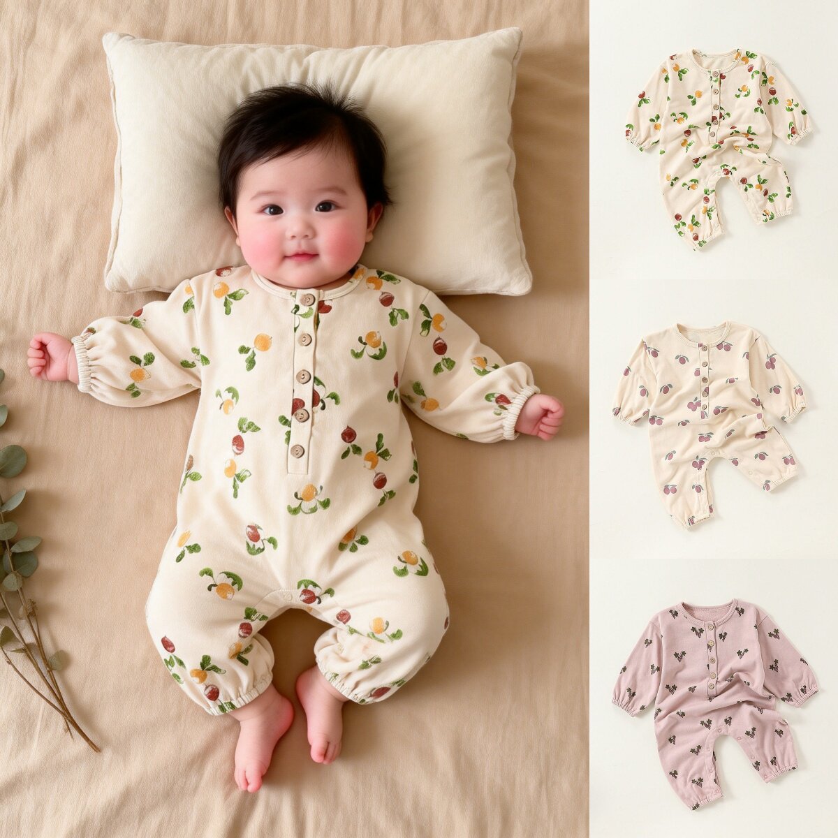 KIKOBABY婴儿连体衣春秋男女宝宝衣服萝卜蘑菇婴儿衣服家居服爬服