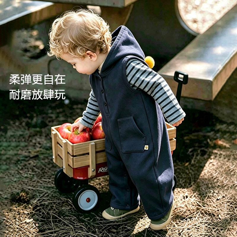 男女宝宝连帽连体衣秋季新款婴幼儿衣服无袖爬服婴儿秋装外出哈衣