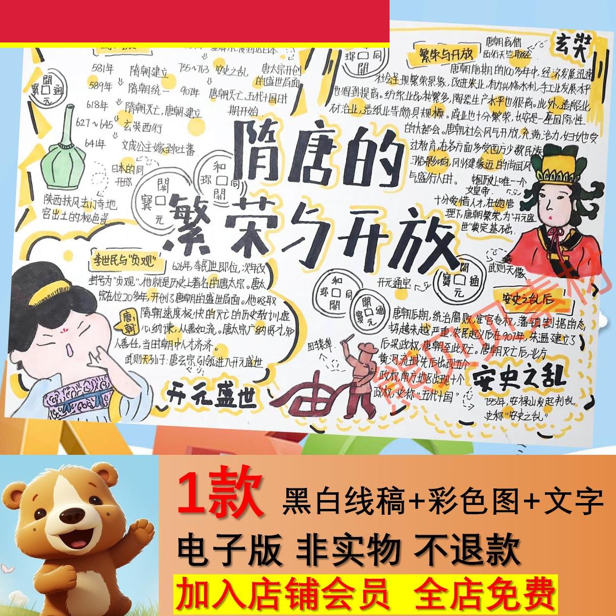 隋唐的繁荣与开放手抄报模板电子版初中七年级历史一单元历史小报