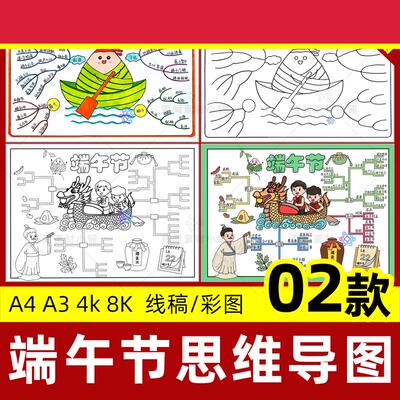 端午节思维导图手抄报小学生中国传统节日习俗小报线稿电子版模板