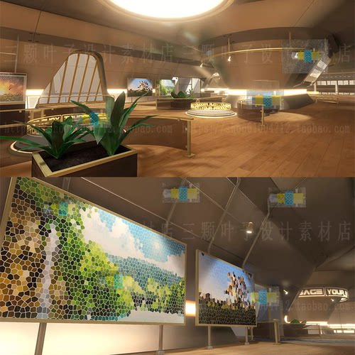 Unity博物馆VR科幻展厅3d模型 虚拟展厅 室内场景道具CG素材0836