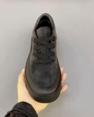 早秋新款 磨砂牛皮厚底休闲板鞋 潮流时尚 广州男士 系带单鞋 灰色帅气