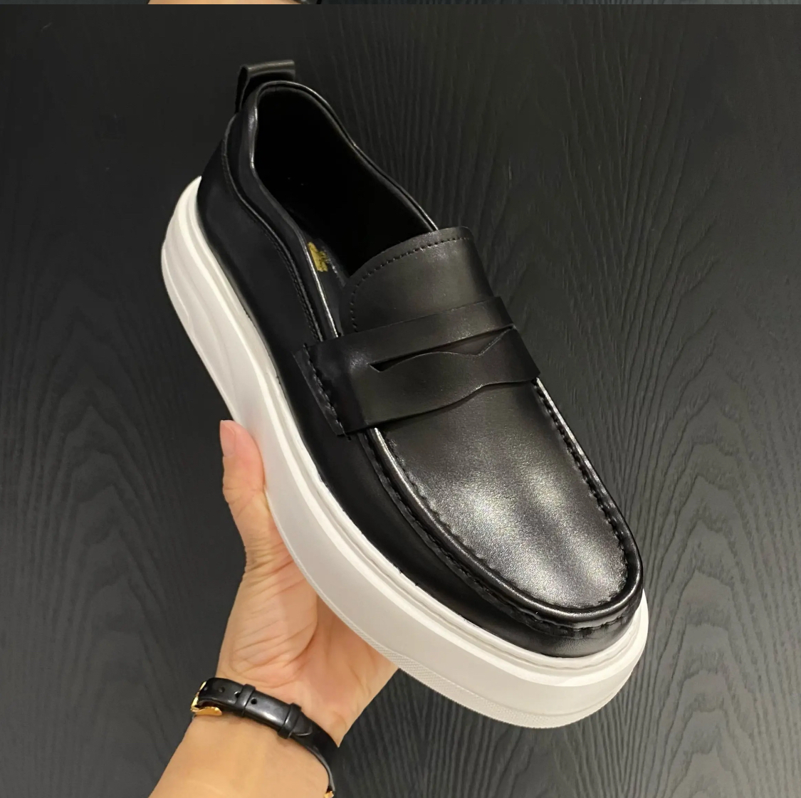 BGSD男鞋春25新款真皮商务休闲牛皮厚底百搭懒人一脚蹬男士豆豆鞋