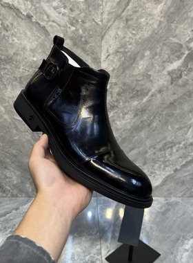 广州秋冬款牛皮切尔西真皮侧拉链黑色低跟百搭舒适休闲男鞋-H6666