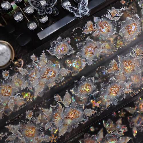 复古透明金色花小苍兰手帐贴纸