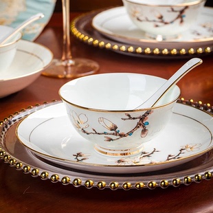 双喜临门单品散件餐具碗盘碗碟套装家用金边陶瓷碗筷自由组合喜鹊