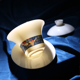 高档羊脂玉白瓷茶具套装青鸾来仪功夫茶具礼盒装办公家用轻奢礼品