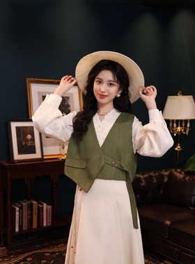 工作室原创琦琦【柔情旋律】港风色无袖马甲显瘦YU0225005复古纯